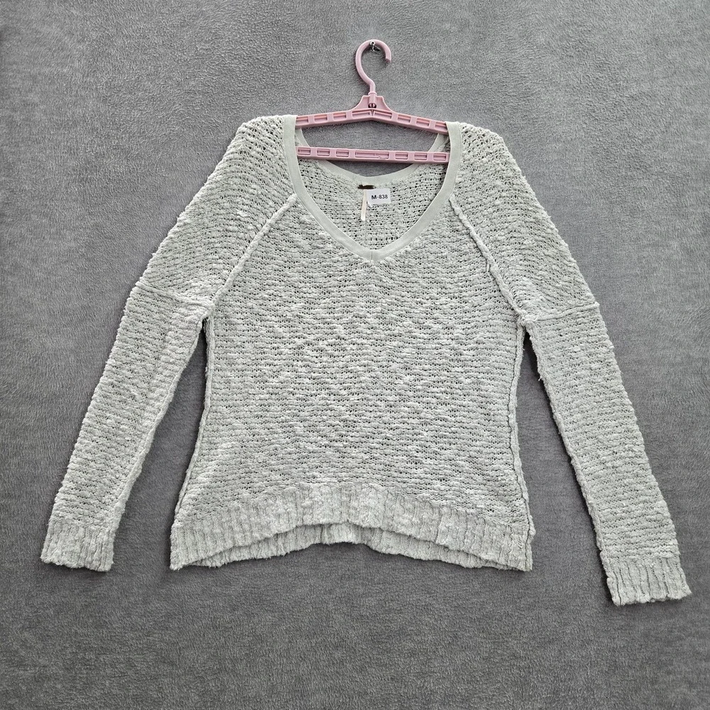 Free People Women Sweatshirt S Songbird Long Sleeve Cotton Acrylic Nylon